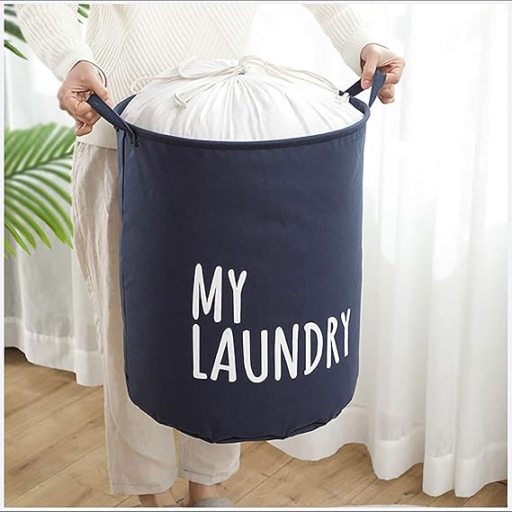 Drawstring Laundry Basket Waterproof Canvas Dirty Clothes Storage Foldable Toy Organizer(random color )