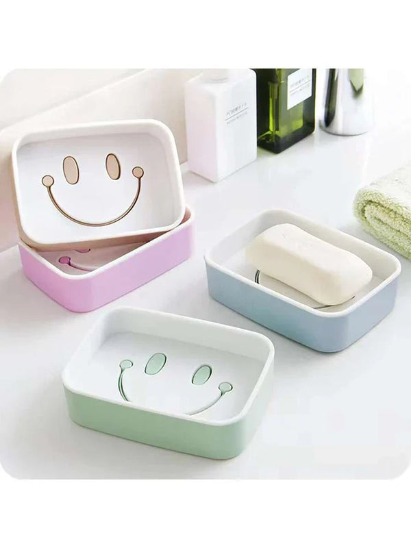 Smiley Double Layer Drain Soap Holder / Wall-Mounted Smile Soap Dish For Bathroom  (random color)