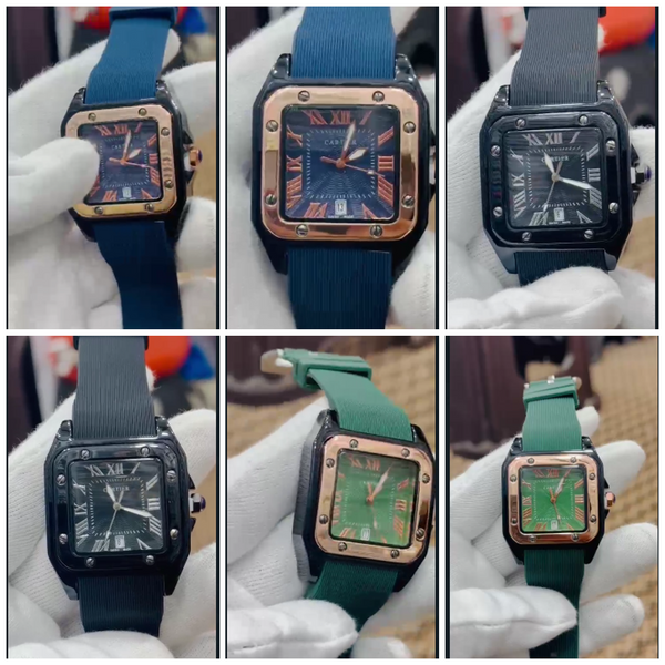 Men's Square Luxury Watch  Material: Stainless Steel Dial in Rubber Strap